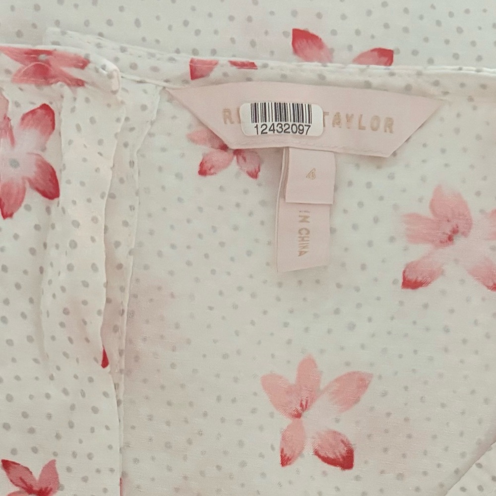Rebecca Taylor Maui Fleur Dot Floral Silk Blend Ruffle Blouse Size 4 Romantic - Picture 7 of 10